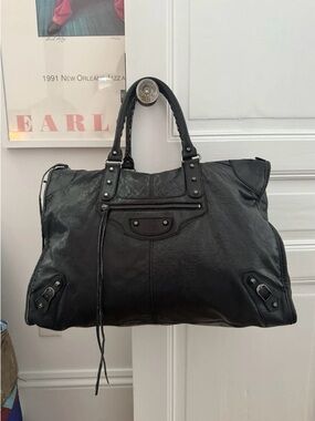 Vintage Black Balenciaga Motorcycle City Weekender Bag Agneau XL Y2K Unisex